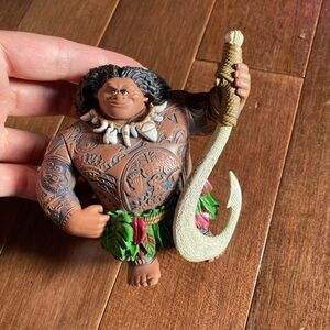 Disney Moana Maui Figure With Fish Hook Sculpted Toy Cake Topper 4" Heavy PVC